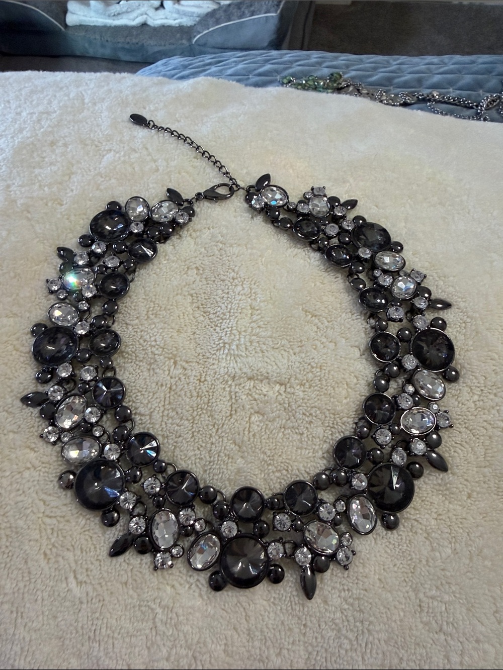 Statement Black and Clear Crystal Collar Necklace -